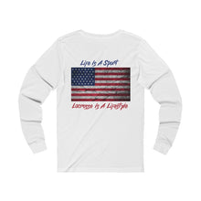 Load image into Gallery viewer, Vintage American Flag Lacrosse 2-Sided Long Sleeve T-Shirt