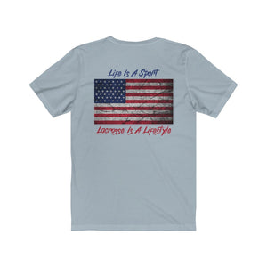 Vintage American Flag Lacrosse 2-Sided Short Sleeve Tee