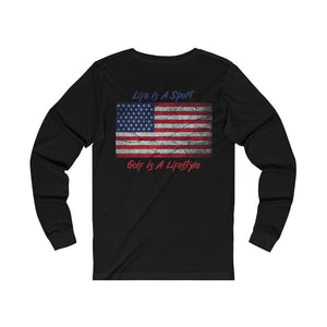 Golf Vintage American Flag 2-Sided Long Sleeve T-Shirt
