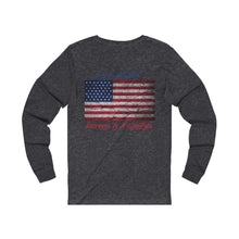 Load image into Gallery viewer, Vintage American Flag Lacrosse 2-Sided Long Sleeve T-Shirt