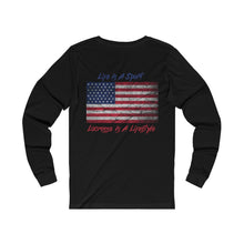 Load image into Gallery viewer, Vintage American Flag Lacrosse 2-Sided Long Sleeve T-Shirt