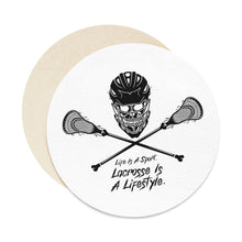 Load image into Gallery viewer, Skull Lacrosse Round Paper Coaster Set - 6pcs