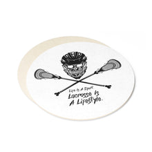 Load image into Gallery viewer, Skull Lacrosse Round Paper Coaster Set - 6pcs